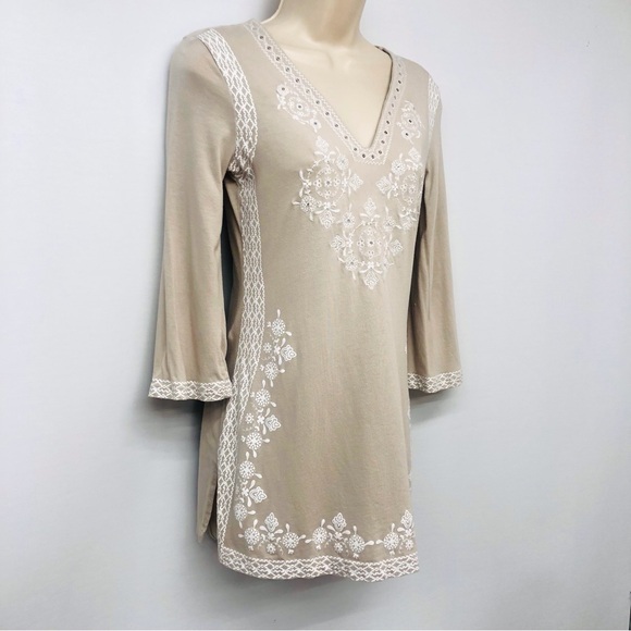 INC International Concepts Tan White Mosaic Print Tunic - Picture 16 of 16